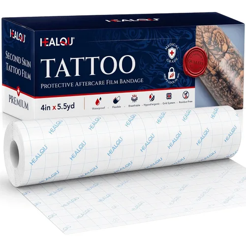 Vista 11 de Vendaje impermeable para el cuidado posterior del tatuaje, vendaje en rollo de película transparente de 10 pulgadas x 3.3 yardas, adhesivo elástico