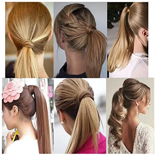 Vista 7 de Lelinta Extensión de cola de caballo rizada ondulada de 18 pulgadas para mujer, extensión de pelo sintético rubio ceniza mezcla Giner
