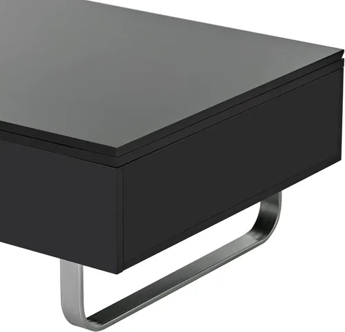 Vista 9 de LUMISOL Mesa de centro de alto brillo con mesa elevada, mesa de cóctel con patas de marco de metal para sala de estar, color negro