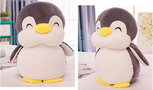 Vista 3 de Almohada de peluche de pingüino de peluche de 12 pulgadas con cara sonriente, juguete de peluche de pingüino para niños y amantes Negro
