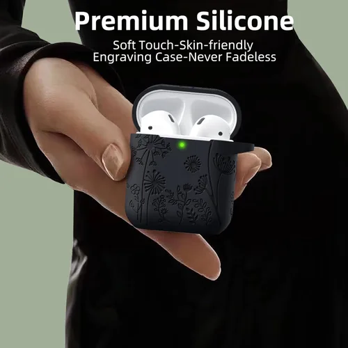 Vista 4 de Lerobo para Funda AirPod, Funda de 2ª y 1ª Generación, Funda Protectora Completa con Grabado de Flores Compatible con Funda de Carga Apple AirPod