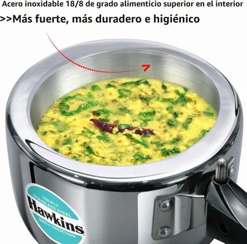 Vista 4 de HAWKINS Olla a presión de acero inoxidable triple, con tapa interior y cocina de inducción (HSST15) 1.5 litros, color plateado