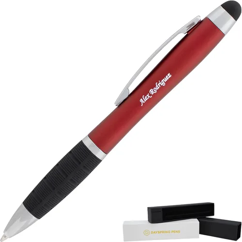 Vista 8 de Dayspring Pens Lumen Light-Up - Bolígrafo grabado con lápiz capacitivo, negro, grabado iluminado con pantalla de luz multicolor, acción de clic