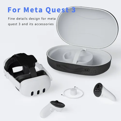 Vista 6 de Funda de transporte rígida compatible con Meta Quest 3 2023, apta para correa de cabeza Elite con controlador táctil, cable USB-C, almacenamiento