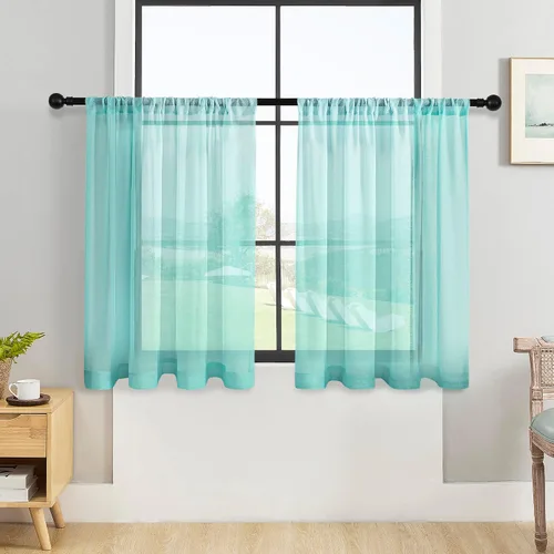 Vista 21 de MRTREES Cortinas transparentes de Aqua Blue, para cocina, de 36 pulgadas de longitud, cortinas transparentes de gasa con filtro de luz, cortinas