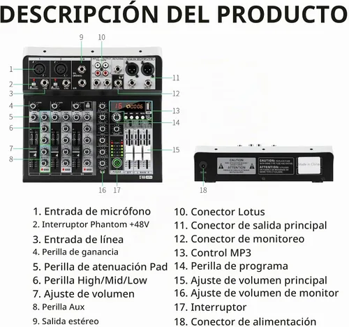 Vista 7 de XTUGA KP4 Mezclador de audio de 4 canales con Bluetooth, controlador de tablero de sonido DJ