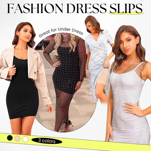 Vista 3 de Faja moldeadora para debajo de los vestidos, vestido con control de abdomen, moldeador de cuerpo, sin costuras, tirantes delgados, vestido camisola