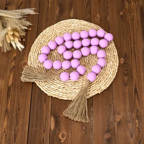 Vista 217 de OMISHE Guirnalda de cuentas de madera extra grande con cuentas de madera y borlas de 1.6 pulgadas de diámetro, cuentas decorativas rústicas de 41