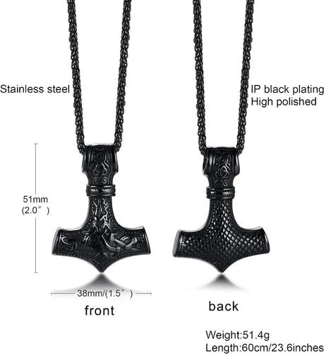 Vista 4 de Colgante nórdico de martillo vikingo Thor para hombre collar de talismán de mitología Vegvisir Mjolnir de acero inoxidable joyería de amuleto nórdico