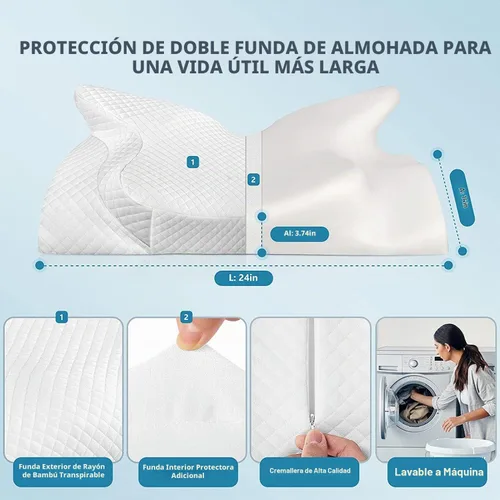 Vista 6 de ZAMAT Almohada cervical ajustable de espuma viscoelástica, almohadas de cuello inodoras para aliviar el dolor, almohadas ortopédicas para dormir