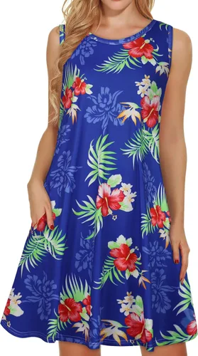 Vista 17 de elescat Vestidos de verano para mujer 2025, vestido casual de playa sin mangas con estampado floral, tipo camiseta, suelto y con bolsillos