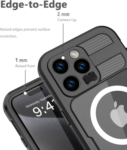 Vista 6 de Funda impermeable diseñada para iPhone 15 Pro, a prueba de golpes, a prueba de polvo, impermeable, para iPhone 15 Pro, funda protectora de cuerpo