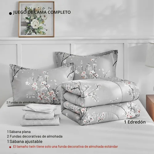 Vista 7 de AIKASY - Juego de 7 piezas de edredón reversible de microfibra suave, juego de cama en una bolsa, tamaño Queen - Estampado floral