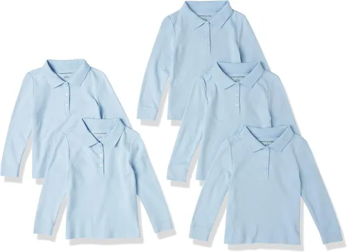 Vista 6 de Amazon Essentials - Polos de manga larga con tejido de doble punto para niñas y niñas pequeñas, paquete múltiple Paquete de 5 negro