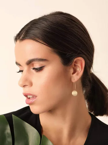Vista 5 de Aretes colgantes largos de oro con forma de círculo de Simicircle para mujer, ligeros, moneda de disco circular, geométricos, planos, cepillados