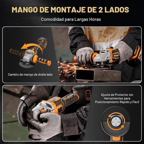 Vista 7 de ALLOYMAN Kit de amoladora angular inalámbrica de 20 V, 4-1/2 pulgadas, sin escobillas, variable 9,500 RPM, sistema de seguridad múltiple y color1
