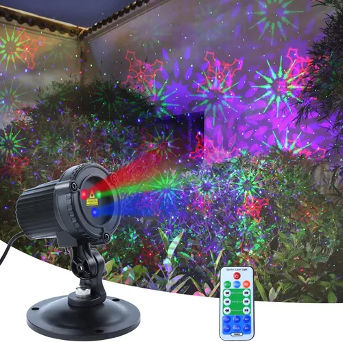 Vista 4 de MHAZDZE Proyector de Navidad láser al aire libre Luces Proyector láser decorativo de 18 patrones para el hogar y el jardín