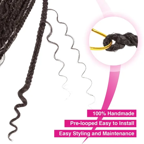 Vista 3 de Wodun Extensiones de Cabello de Ganchillo con Trenzas de Caja Goddess de 10 Pulgadas Pre-Enrolladas, Cabello de Ganchillo con Extremos Rizados Para