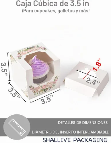 Vista 5 de Cajas para cupcakes para el día de la madre con ventana e insertos, 15 recipientes blancos premontados para cupcakes individuales para el día