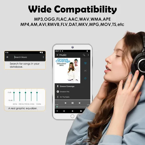 Vista 7 de Reproductor de MP3 con Bluetooth y WiFi: pantalla táctil completa HD de 4.3 pulgadas, gran capacidad, multimedia de transmisión Android, sin tienda