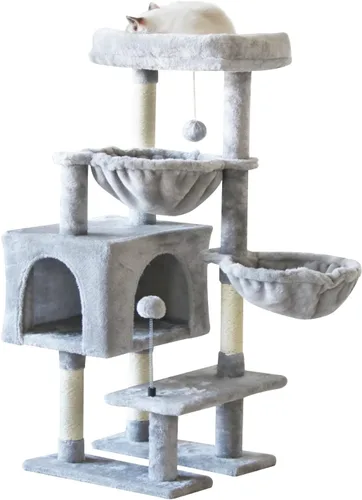 Vista 10 de KIYUMI - Árbol para gatos, torre para gatos, condominio con poste de rascado de sisal para gatos de interior, árbol para gatos con hamaca y juguetes