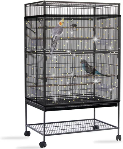Vista 11 de Daoeny Funda para Captura de Semillas para Jaula de Pájaros, Cubierta Grande para Jaula de Pájaros, Red de Malla de Nylon Ajustable y Suave Negro