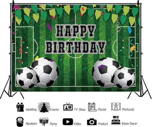 Vista 2 de Telón de fondo de fútbol de 5 x 3 pies para niños, fiesta temática de fútbol, fondo de fotografía, campo de fútbol, fiesta de cumpleaños para niños