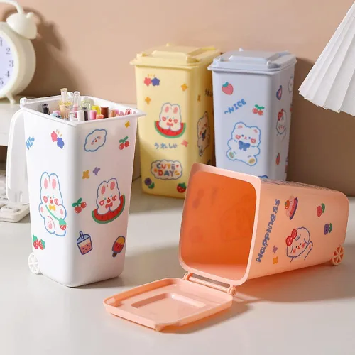Vista 4 de Portalápices Kawaii con calcomanías, lindo soporte para bolígrafos Kawaii para escritorio para adolescentes y niñas, soporte para lápices Kawaii