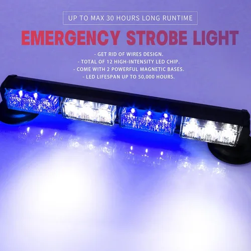 Vista 2 de Barra de luces estroboscópicas de emergencia alimentada por batería de 14.8 pulgadas para camiones/vehículos, recargable, inalámbrico, en la azotea