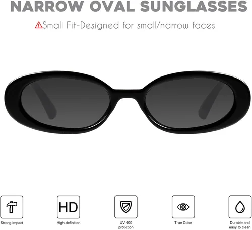 Vista 2 de mosanana Gafas de sol ovaladas minúsculas retro para mujer con cara pequeña estilo estrecho MS52360