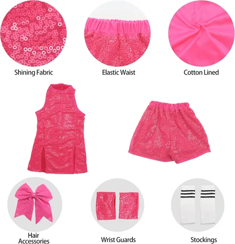 Vista 4 de Girls Sequins Dance Dress, Jazz Dance Costumes Hip Hop Outfits Sleeveless Modern Dance Costume Top and Shorts