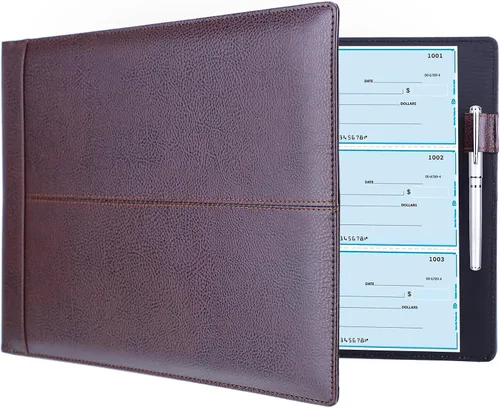 Vista 9 de Antner Carpeta de cheques de negocios de 7 anillos para cheques comerciales, capacidad de 600 cheques, cubierta de piel sintética con bolsa