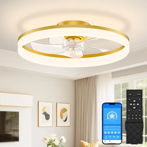 Vista 26 de VOLISUN Ventiladores de techo pequeños de 13 pulgadas con luces y control remoto, ventiladores de techo de perfil bajo con luz, luz de techo LED