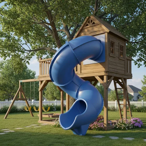 Vista 2 de Tobogán Turbo Twister de 9 pies para juegos – Aventura de giro, paseo suave y seguro TUSK Strong℠ (azul)