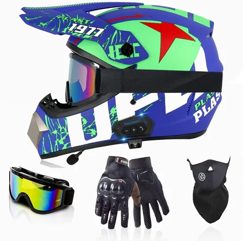 Vista 2 de Casco de motocross Bluetooth para adultos, casco de motocross, aprobado por DOT/ECE, perfecto para motocicletas de motocross, motos de cross, ATV