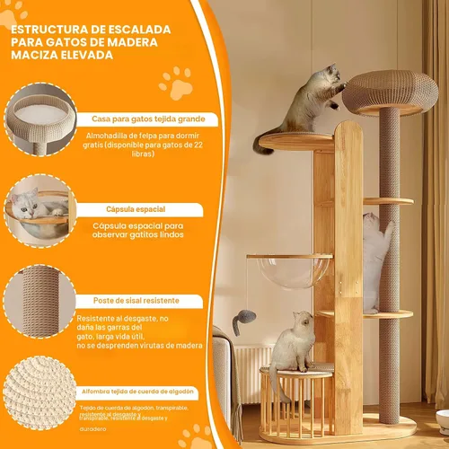 Vista 4 de Árbol de gato de 75 pulgadas para gatos de interior grandes y adultos, torre moderna de escalada para gatos grandes, poste alto para gatos, acogedor