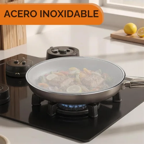 Vista 4 de Protector de salpicaduras de acero inoxidable, protector de salpicaduras de grasa plateado de 13 pulgadas para sartén, ollas de cocina y sartenes
