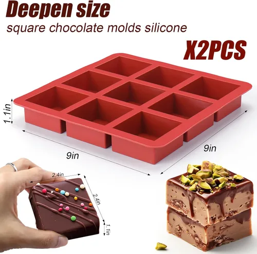 Vista 7 de AIERSA Moldes cuadrados de silicona para chocolate, 2 moldes de barra de chocolate profundo de 1 pulgada para bricolaje de 2.5 x 2.5 x 1 pulgada