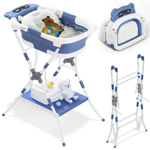 Vista 13 de AVIDOR Bañera de bebé 2 en 1 con soporte para recién nacidos y bebés, bañera plegable para bebés, regalos de baby shower para nuevos padres, gris