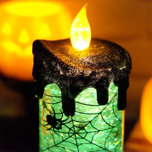 Vista 7 de Eldnacele Velas de Globo de Nieve de Halloween Lámpara Iluminada, Operada con Batería Vela Giratoria Espeluznante de Tornado de Agua Brillante Sin