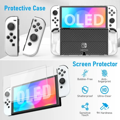Vista 4 de 27 In 1 Switch OLED Accessories Bundle Kit for Nintendo Switch OLED, Switch OLED Carrying Case and Protective Case Cover, Joycon Grips and Wheels