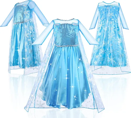 Vista 2 de URAQT Disfraz de princesa para niñas, disfraz de lujo para cumpleaños, cosplay, con accesorios de varita de corona