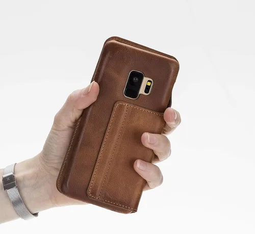 Vista 4 de Venito Venice - Funda delgada compatible con Galaxy S9 con soporte, cartera, cierre automático y función de bloqueo RFID (marrón antiguo)