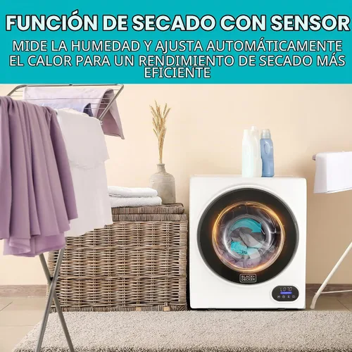 Vista 6 de BLACK+DECKER Secadora compacta de 1.5 pies cúbicos, capacidad de 5.5 libras, máquina de secado eléctrica ventilada de 850W 120V con tambor de acero