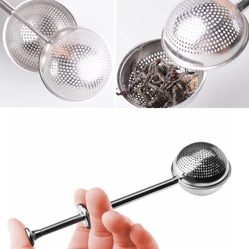 Vista 5 de Colador de té de acero inoxidable de mango largo para tetera, bola de filtro de infusor de té reutilizable para especias y condimentos de té