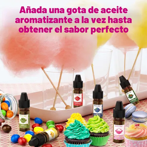 Vista 4 de Aceite Aromatizante para Alimentos - Sabores Concentrados de Dulces, 6 Aceites Aromatizantes Líquidos para Brillo Labial, Aceite de Sabor Algodón