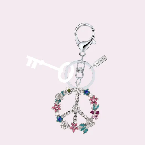 Vista 3 de Bling Crystal Flower Peace Sign Llavero Caja de embalaje creativo MZ844-1, Dorado