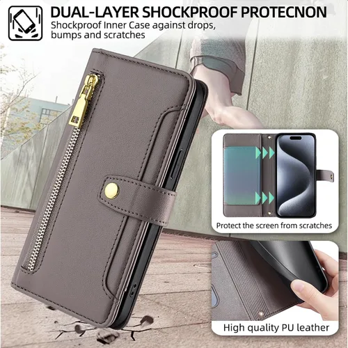Vista 6 de Funda compatible con Itel Vision 1, compatible con Itel Vision 1, funda para teléfono [6 ranuras para tarjetas + 1 clip para dinero + 1 cartera]