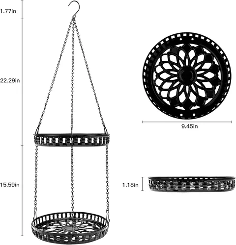 Vista 4 de Soporte para plantas colgantes para interior y exterior, estante para plantas colgantes de 2 niveles, soporte para plantas colgantes de metal