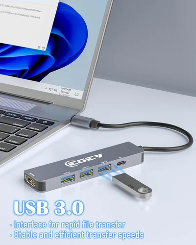 Vista 3 de Hub USB C 5 en 1 con HDMI 4K, adaptador USB C a HDMI, carga PD de 100 W, USB 3.0 5Gbps y 2 puertos USB 2.0, concentrador multipuerto tipo C